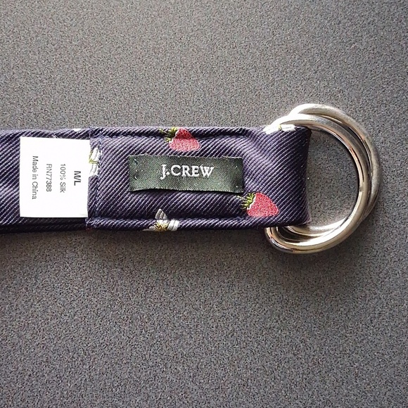 J.Crew M/L 100% SILK Navy Strawberry Belt New! Message W/ Requests! main image 4